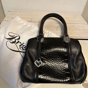 Brighton Textured Black Satchel with Silver Heart Charm